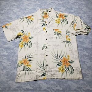 Eagle Dry Goods Co‎ Hawaiian Shirt Mens Large Beige 100% Silk Signature Series
